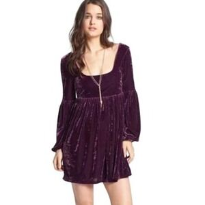Free People Velvet Mini Dress in Deep Plum